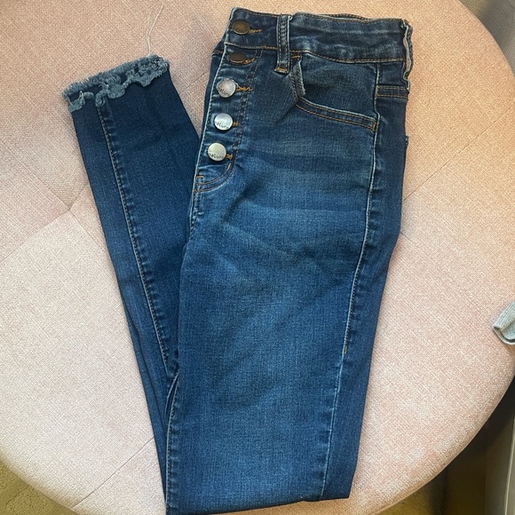 Nature Denim button fly raw hem ankle Blue Denim Jeans - Picture 1 of 4